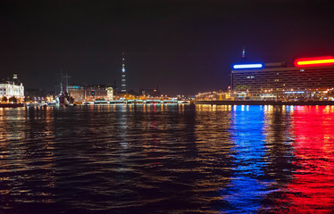 Fototapeta na wymiar Night view from the boat on river