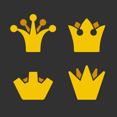Gold Crown Icons Set on Dark Background. Vector