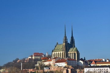 Naklejka premium Brno - Czech Republic - Europe. Photo architectures sun and blue skies. Temple Petrov and Spilberk Castle.