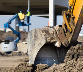 Excavator bucket at construction site