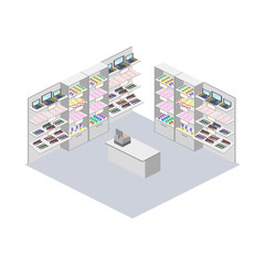 Isometric design interior of cosmetics shop vector