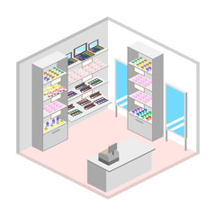 Isometric design interior of cosmetics shop vector