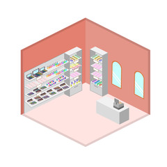 Isometric design interior of cosmetics shop vector