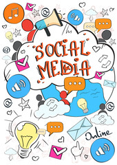 Social Media Communication Concept Internet Network Connection People Doodle Hand Draw Sketch Background Vector Illustration