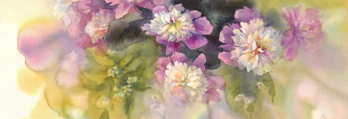 Fototapeta na wymiar bouquet of pink and white peonies watercolor