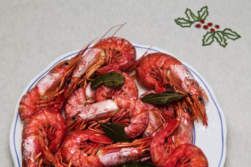 Prawns on the table plate