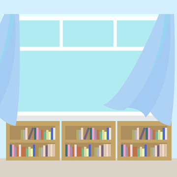 Library interior in the flat style vector icon