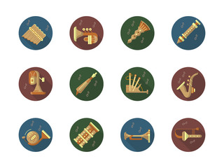 Round color vector icons set for music instruments