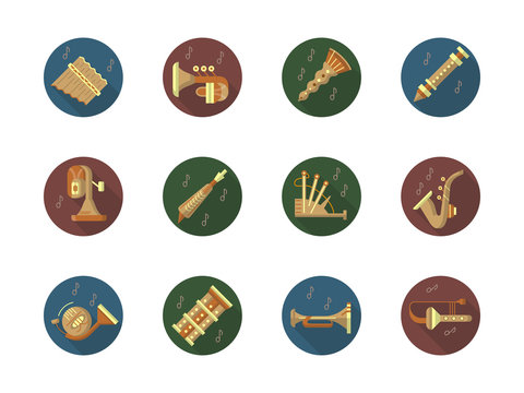 Round color vector icons set for music instruments