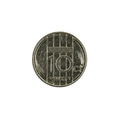 10 dutch cent coin (1985) isolated on white background