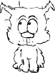 little cute shaggy puppy dog - black sketch