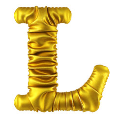 Alphabet made of golden fabric. Isolated on white. 3D illustration.