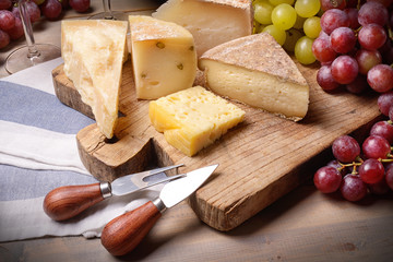 Cheese board with grapes