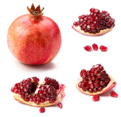 Collection of pomegranates fruit isolated on white background. Grain. Pomegranate.