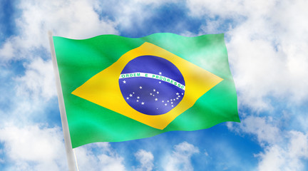 Brazil flag on blue background.