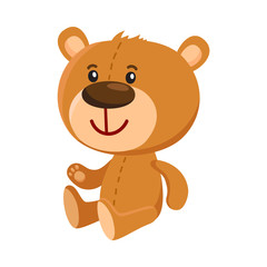 Cute traditional, retro style teddy bear character sitting, cartoon vector illustration isolated on white background. Teddy bear character, favorite toy from childhood
