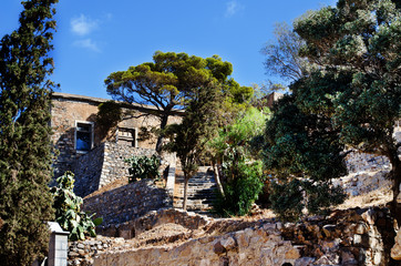 Fototapeta na wymiar Ancient Ruins Of Medial Hospital Spinalonga Island Near Crete In Greece