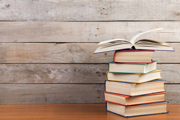 books on the wooden background