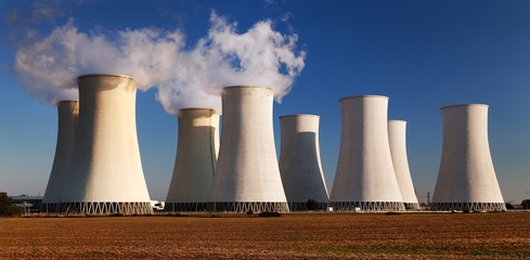 Evening colored sunset view of Nuclear power plant