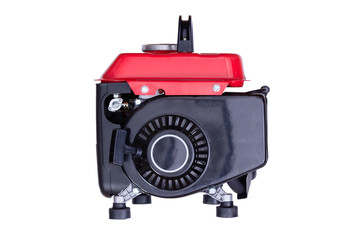 Red gasoline generator viewed from side