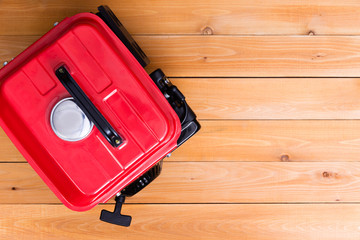 Red petrol driven generator viewed from above