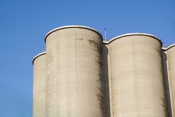 Exterior view of a cement factory, Silos for storage