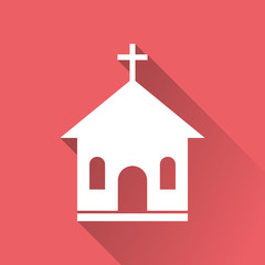 Church sanctuary vector illustration icon. Simple flat pictogram for business, marketing, mobile app, internet on red background with long shadow.