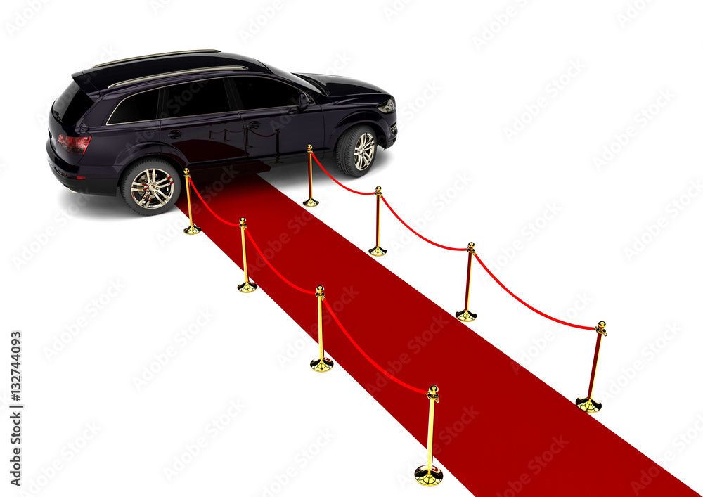 Aufkleber red carpet suv / 3d render image representing an luxury suv at the end of a red carpet