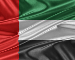 United Arab Emirates flag with a glossy silk texture.