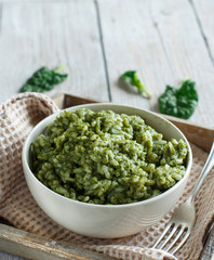 Risotto with spinach cream