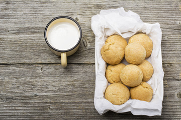Homemade biscuits from unleavened dough with sour cream. The concept of healthy family nutrition. Top view. Flat