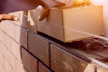 Facing bricklaying construction work, manual labor