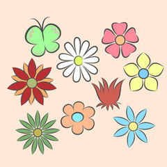Set of flat icon flower icons