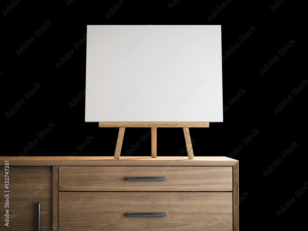 Poster small easel with blank frame. 3d rendering