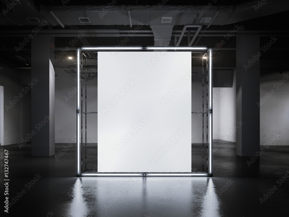 Poster modern glowing showcase with blank frame. 3d rendering