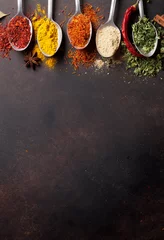 Foto op Plexiglas Various spices spoons on stone table © karandaev