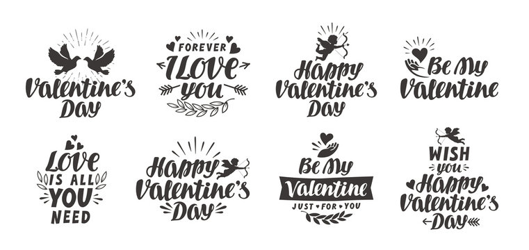 Valentine`s day set labels, icons and decorative elements. Vector illustration