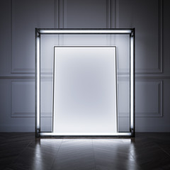 Modern showcase with blank frame. 3d rendering