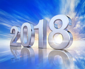 3D rendering of a 2018 icon against the sky