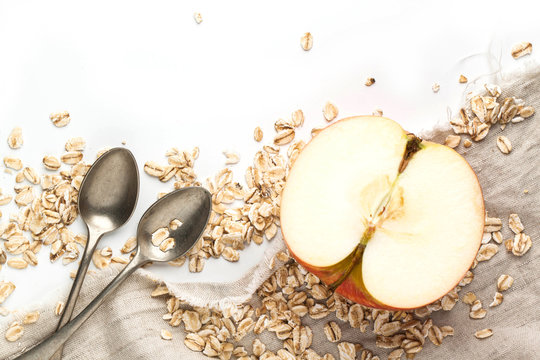 Apple And Oatmeal Over White