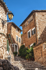 Fototapeta na wymiar Majorca Valldemossa charming typical village street at Spain