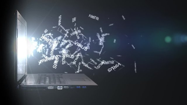 Computer infected with a virus. Cloud storage