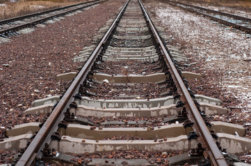 Fototapeta na wymiar Straight railroad tracks.