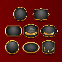 Collection of elegant black and golden design elements - buttons, badges, labels. Vector illustration.