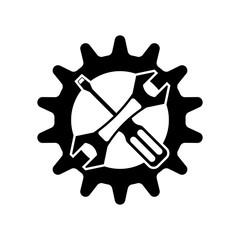 Service tool icon. Wrench, gear, screwdriver.