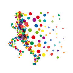 Vector sign man runs fast, runner with points and balloons