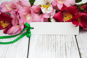 paper card with alstroemeria flowers