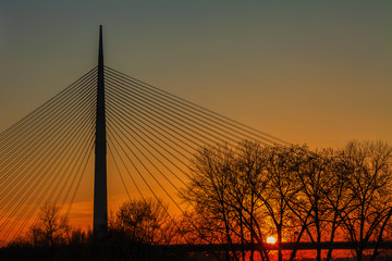 Fototapeta premium The highest bridge in the world with one carrier pylon, Belgrade, Serbia, HDR Image.