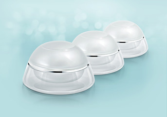 White rounded cosmetic jar on glitter background