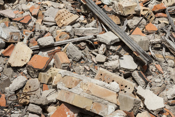 Broken bricks from the demolition of the building.